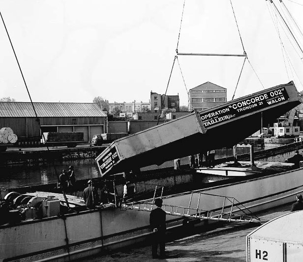 Crated wing part for Concorde, 1967