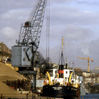 Sand dredger Harry Brown at Pooles Wharf, 1985