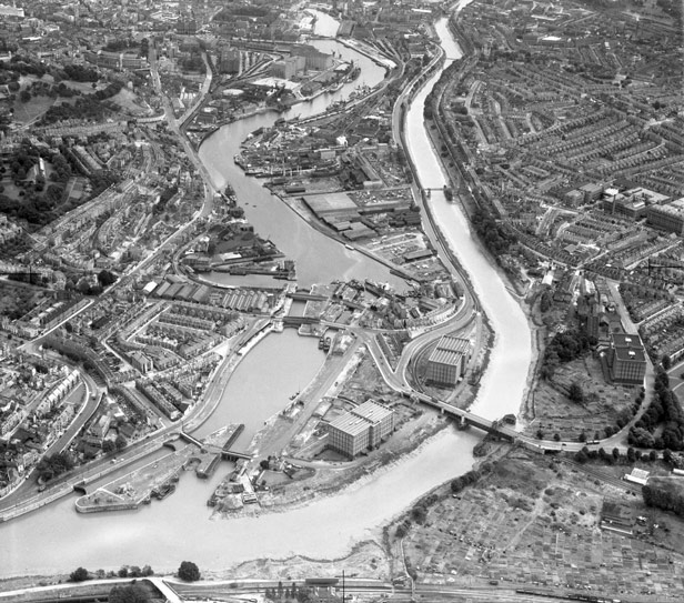 Aerial view showing the river at high tide - New Cut and Cumberland Basin