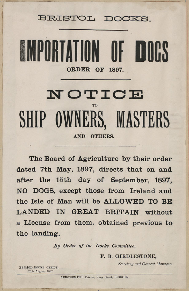 Bristol Docks Importation of Dogs Notice