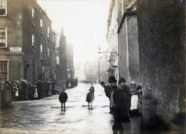 Penn Street in the centre of Bristol during the floods of 1882