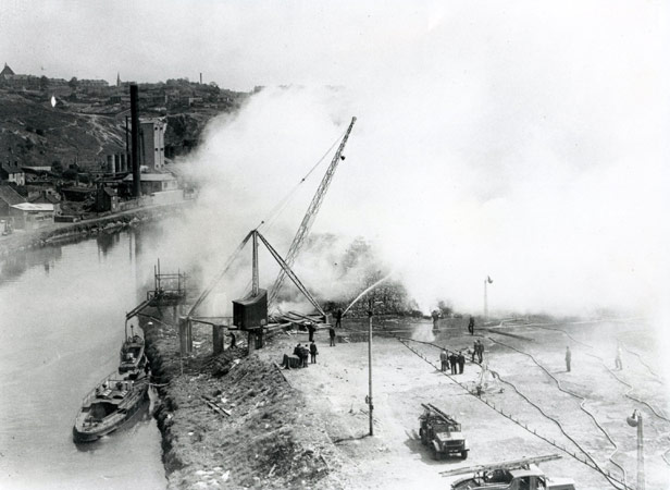 Fire at waste paper stacks at St Annes Board Mills, 1948