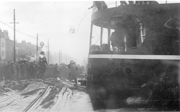 Launch of \'Dumra\' showing collision with Hotwells Quay, c. 1921