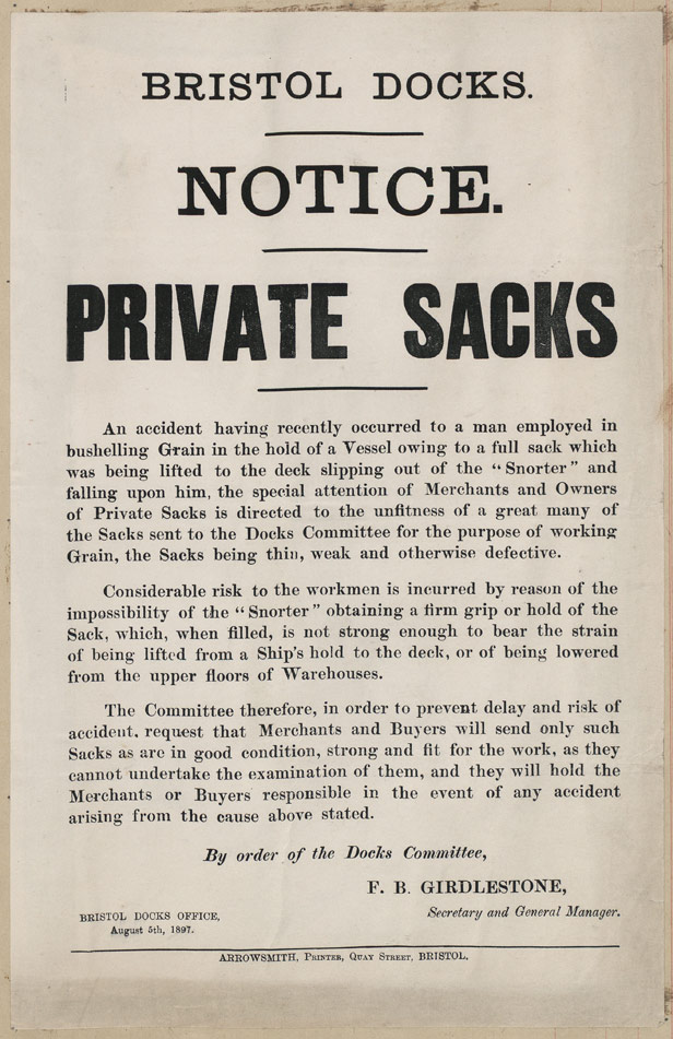 Bristol Docks Notice of use of Private Sacks
